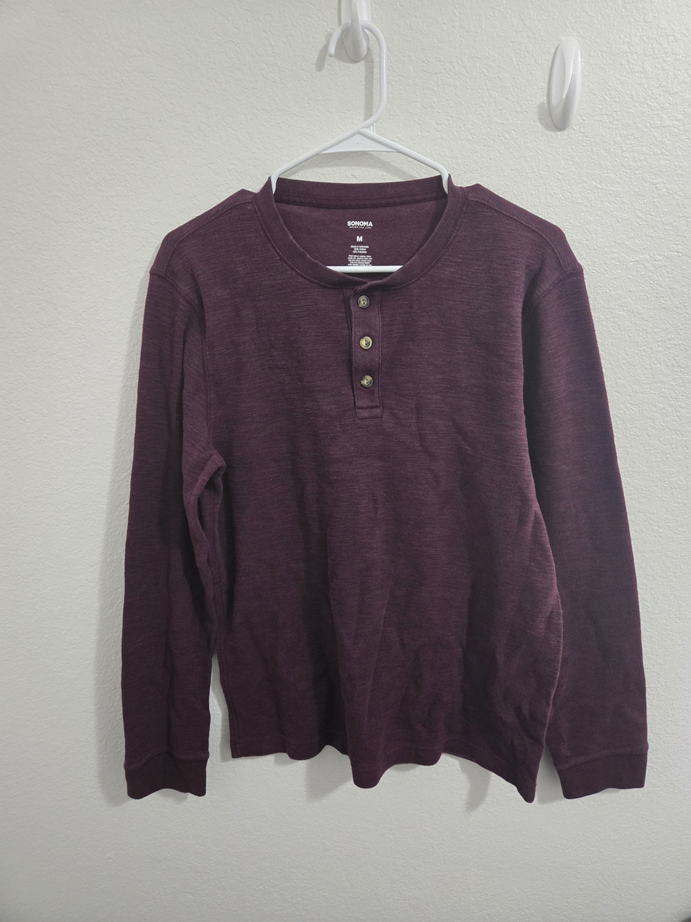 Sonoma Men's Long-Sleeve Henley Shirt - Plum